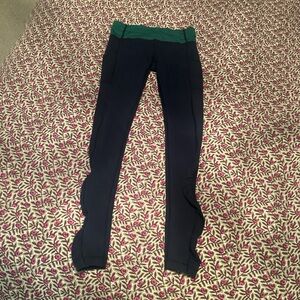Lululemon Navy Blue Leggings with Green Striped Waistband